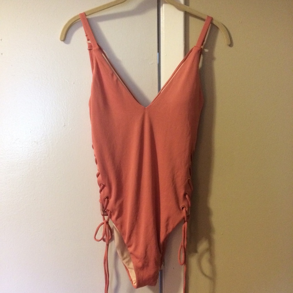 NWT LA hearts coral lace up one piece